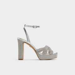Silver Shimma Silver Women's Iridescent metallics - Strappy heeled sandal, Platform | Aldo