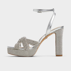Silver Shimma Silver Women's Iridescent metallics - Strappy heeled sandal, Platform | Aldo