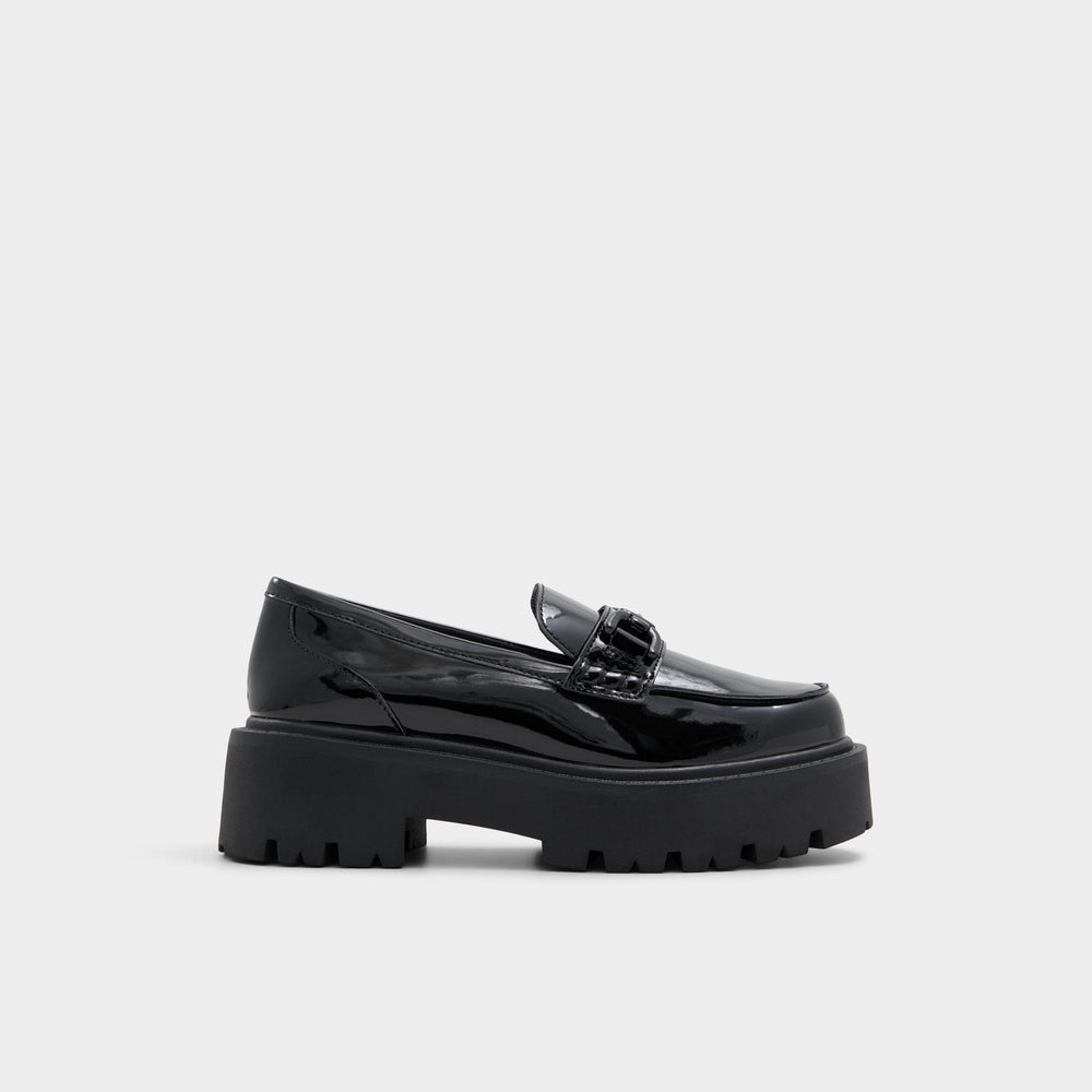Black Oneameth Black Synthetic Patent Women's Loafers & Oxfords - Loafer, Lug sole | Aldo