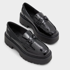 Black Oneameth Black Synthetic Patent Women's Loafers & Oxfords - Loafer, Lug sole | Aldo