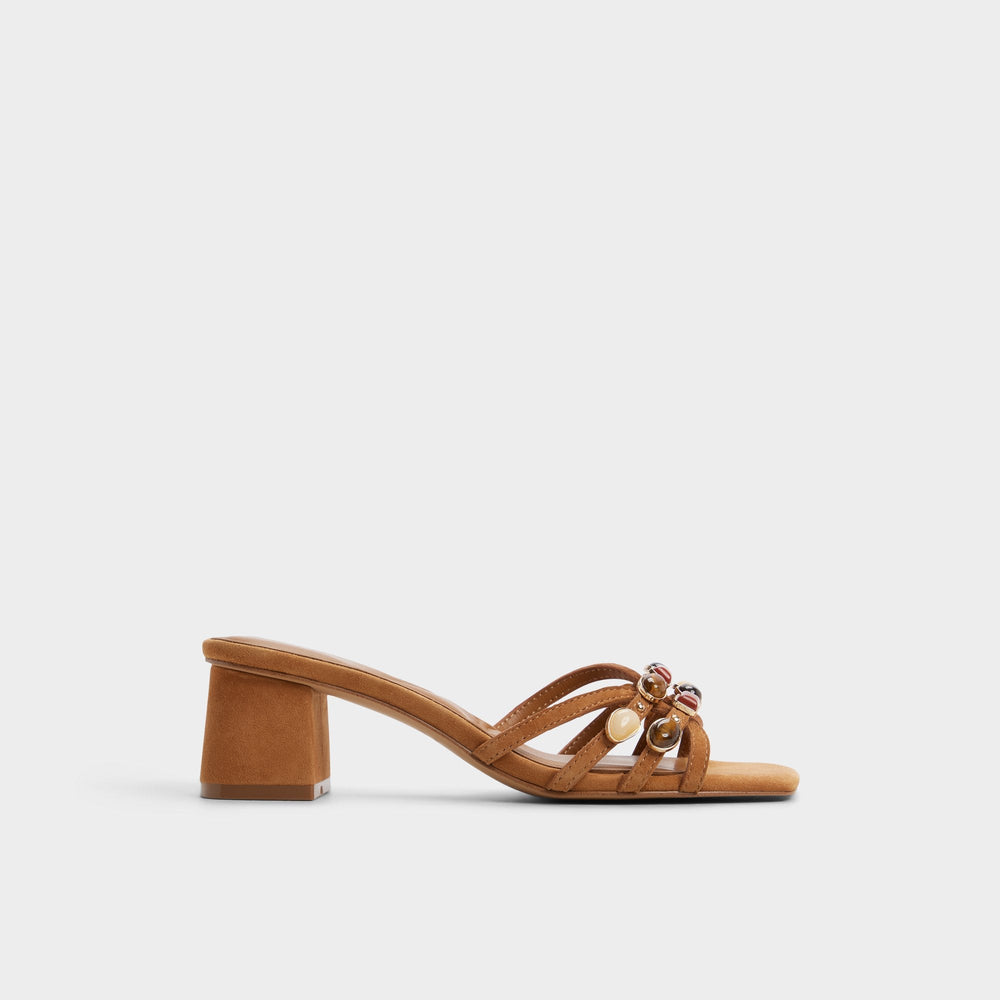 Medium brown Jemstone in Medium Brown - Strappy heeled sandal, Block heel | Aldo