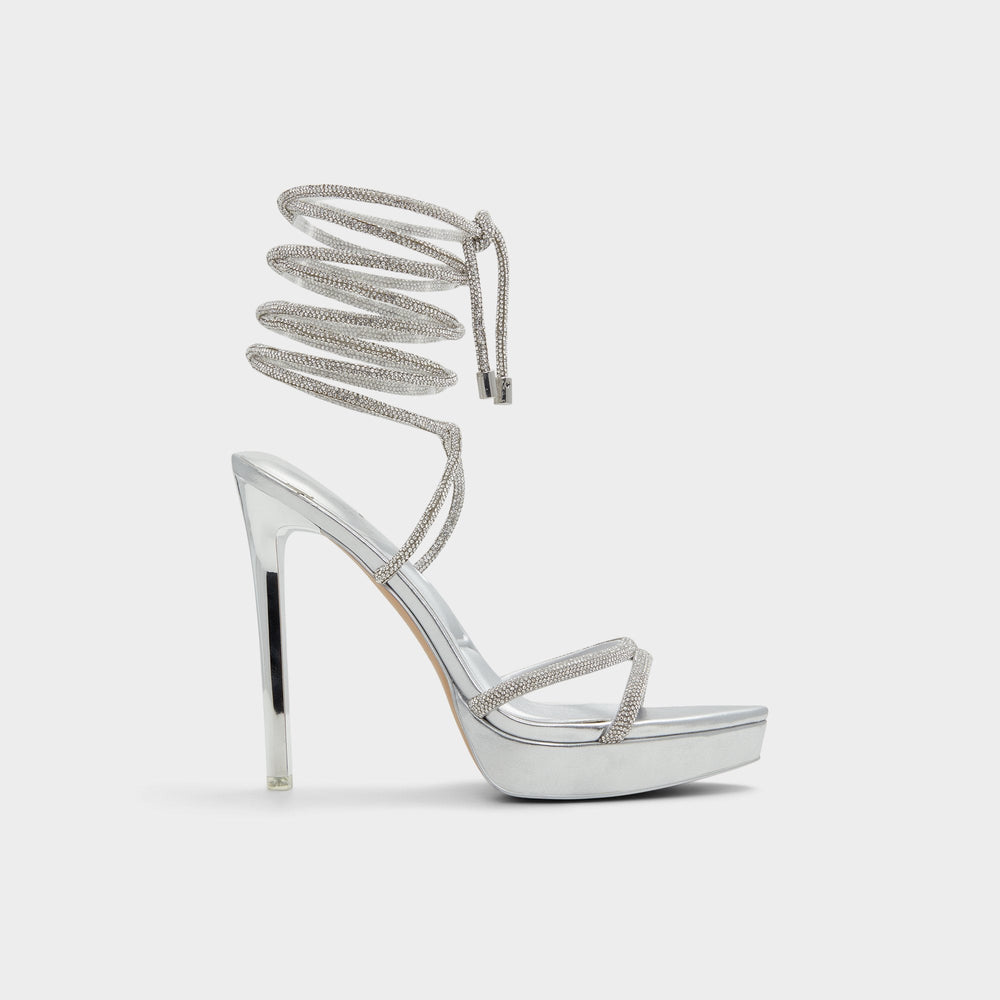 Silver Izabella in Silver 13621003 - Strappy heeled sandal, Platform | Aldo