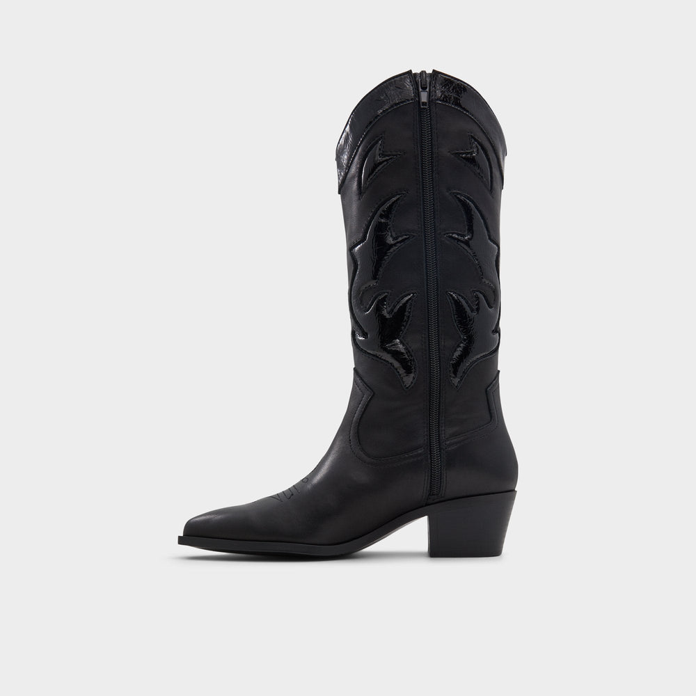 Black Nebraska Black Women's Western - Mid-calf western boot, Block heel | Aldo