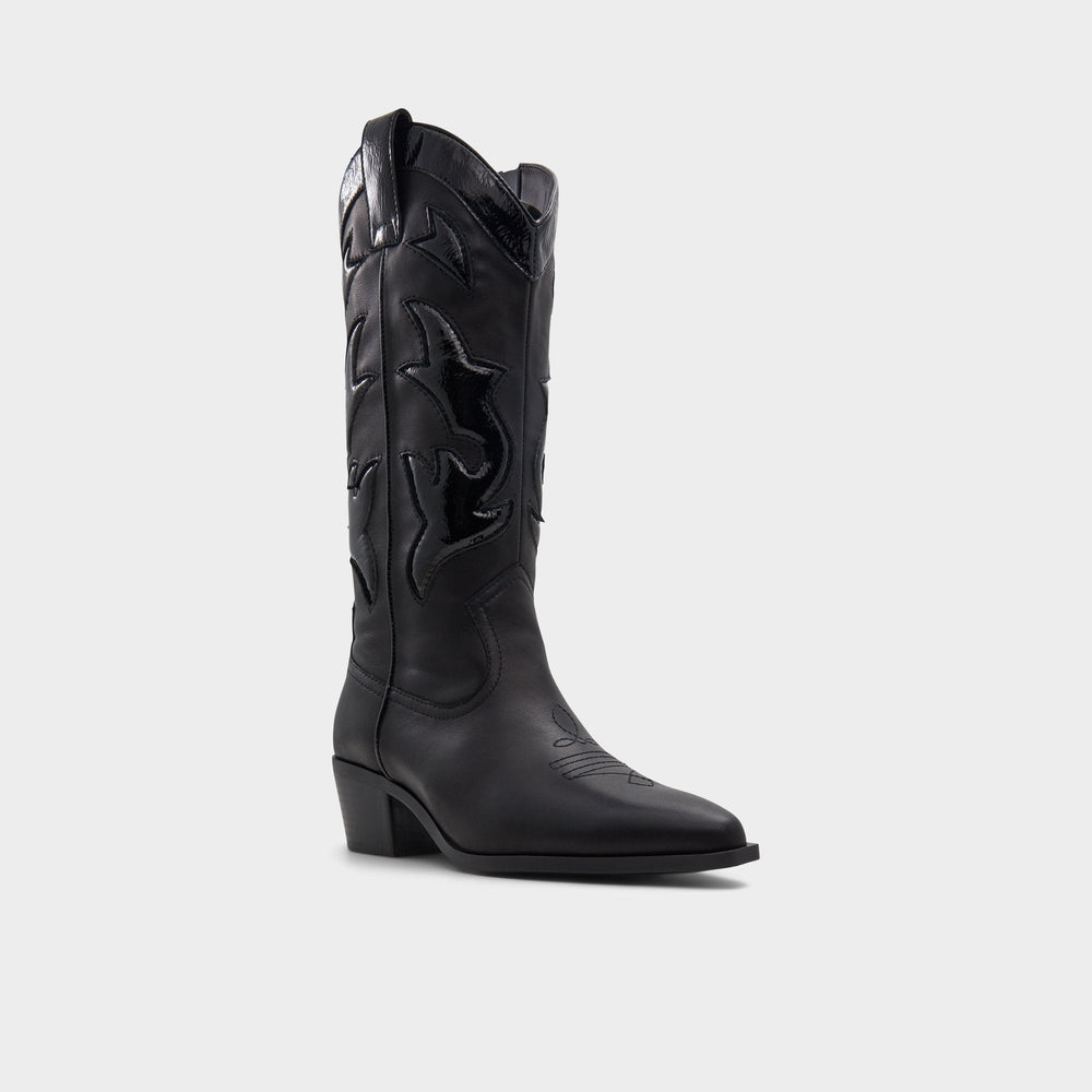 Black Nebraska Black Women's Western - Mid-calf western boot, Block heel | Aldo