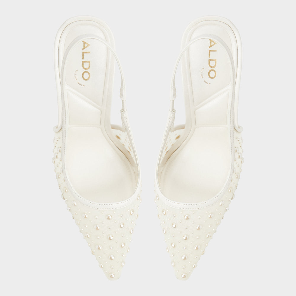 Other White Pearlescent Other White Textile Mesh Women's Slingbacks - Slingback heel | Aldo