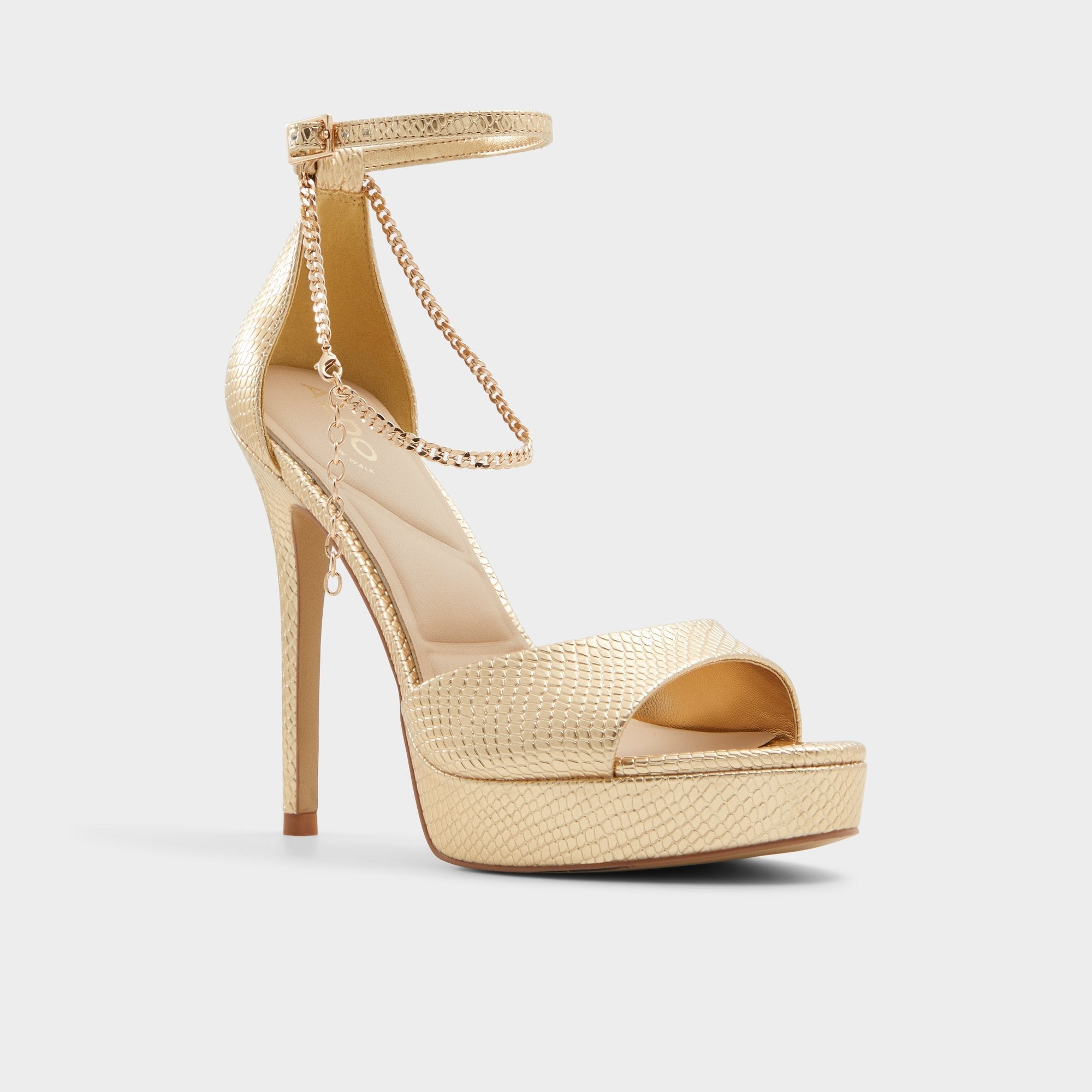 Gold Afumeth Gold Women's Platform sandals - Strappy heeled sandal, Stiletto platform | Aldo