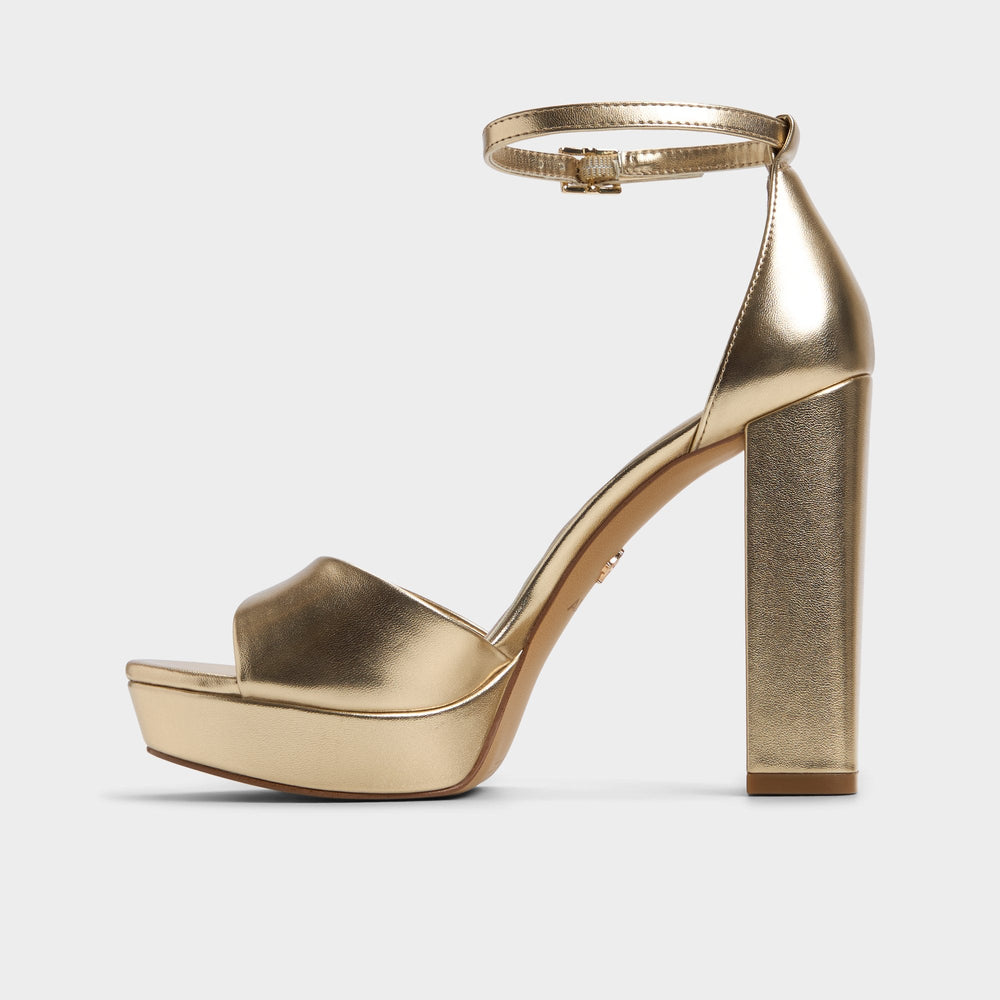 Gold Enaegyn 2.0 in Gold - Strappy heeled sandal, Platform | Aldo