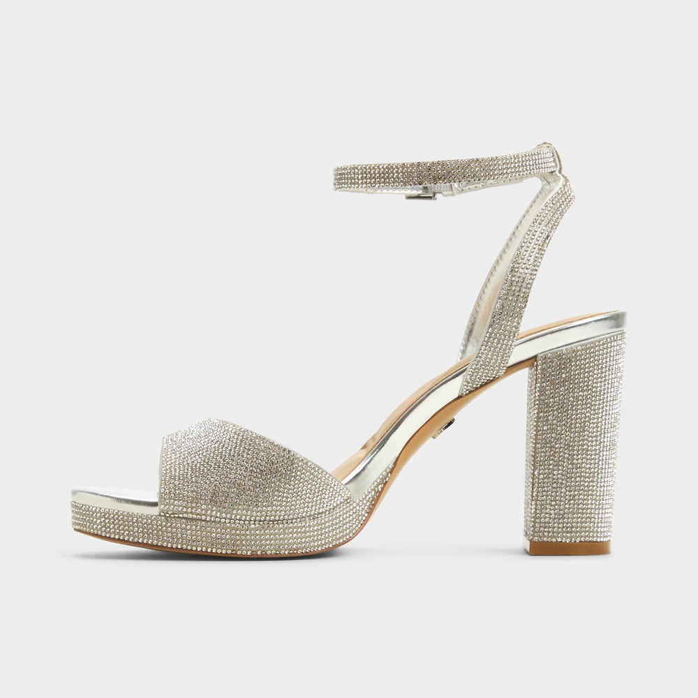 Silver Alluring Silver Women's Iridescent metallics - Strappy heeled sandal, Platform | Aldo