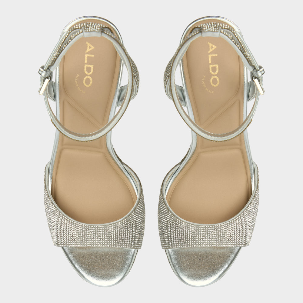 Silver Alluring Silver Women's Iridescent metallics - Strappy heeled sandal, Platform | Aldo