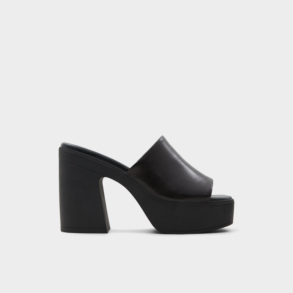 Other black Maysee Other Black Leather Smooth Women's Mule slides - Heeled mule, Platform | Aldo