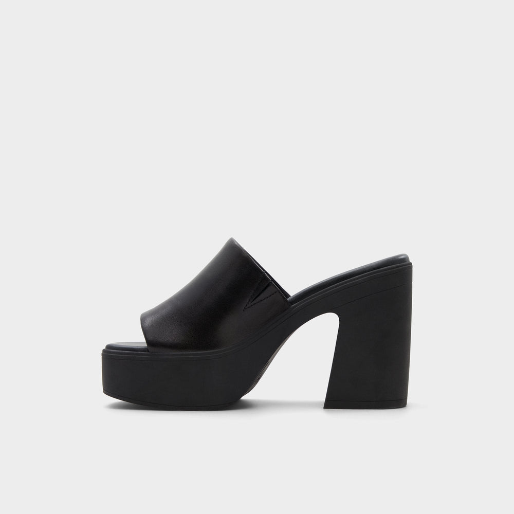 Other black Maysee Other Black Leather Smooth Women's Mule slides - Heeled mule, Platform | Aldo