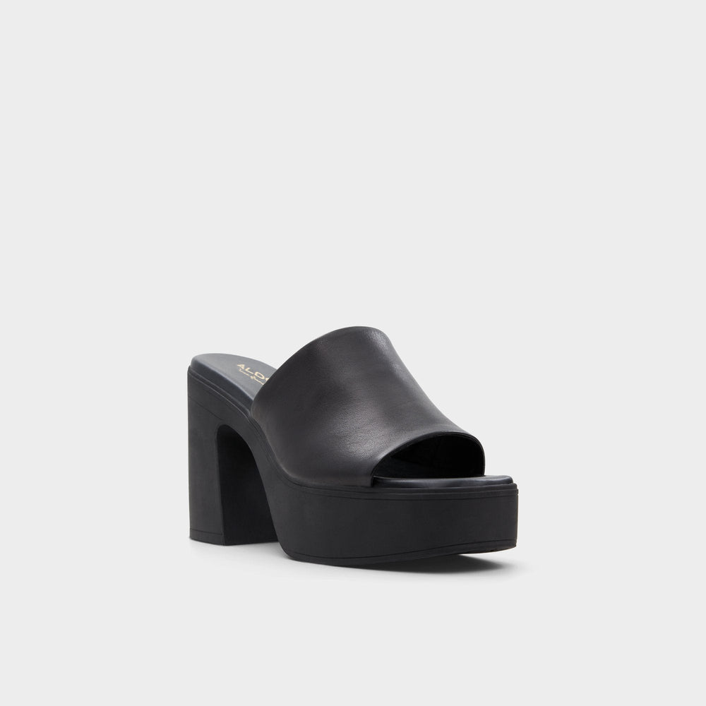 Other black Maysee Other Black Leather Smooth Women's Mule slides - Heeled mule, Platform | Aldo
