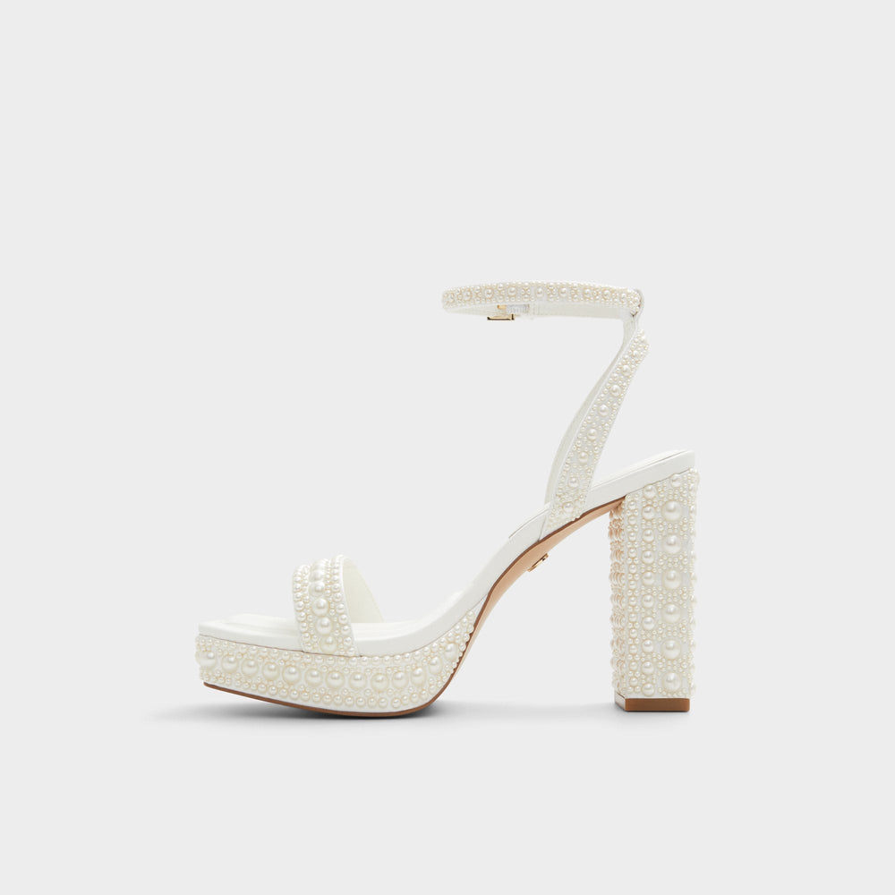 White Lulu White Women's Strappy sandals - Strappy heeled sandal, Block heel | Aldo