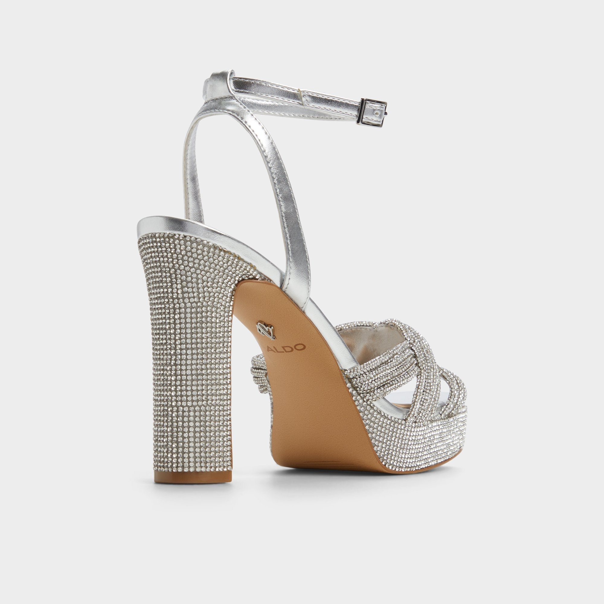 Silver Shimma Silver Women's Iridescent metallics - Strappy heeled sandal, Platform | Aldo