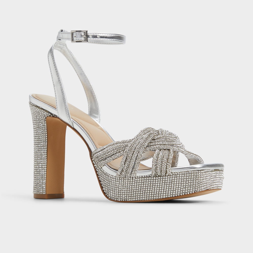 Silver Shimma Silver Women's Iridescent metallics - Strappy heeled sandal, Platform | Aldo