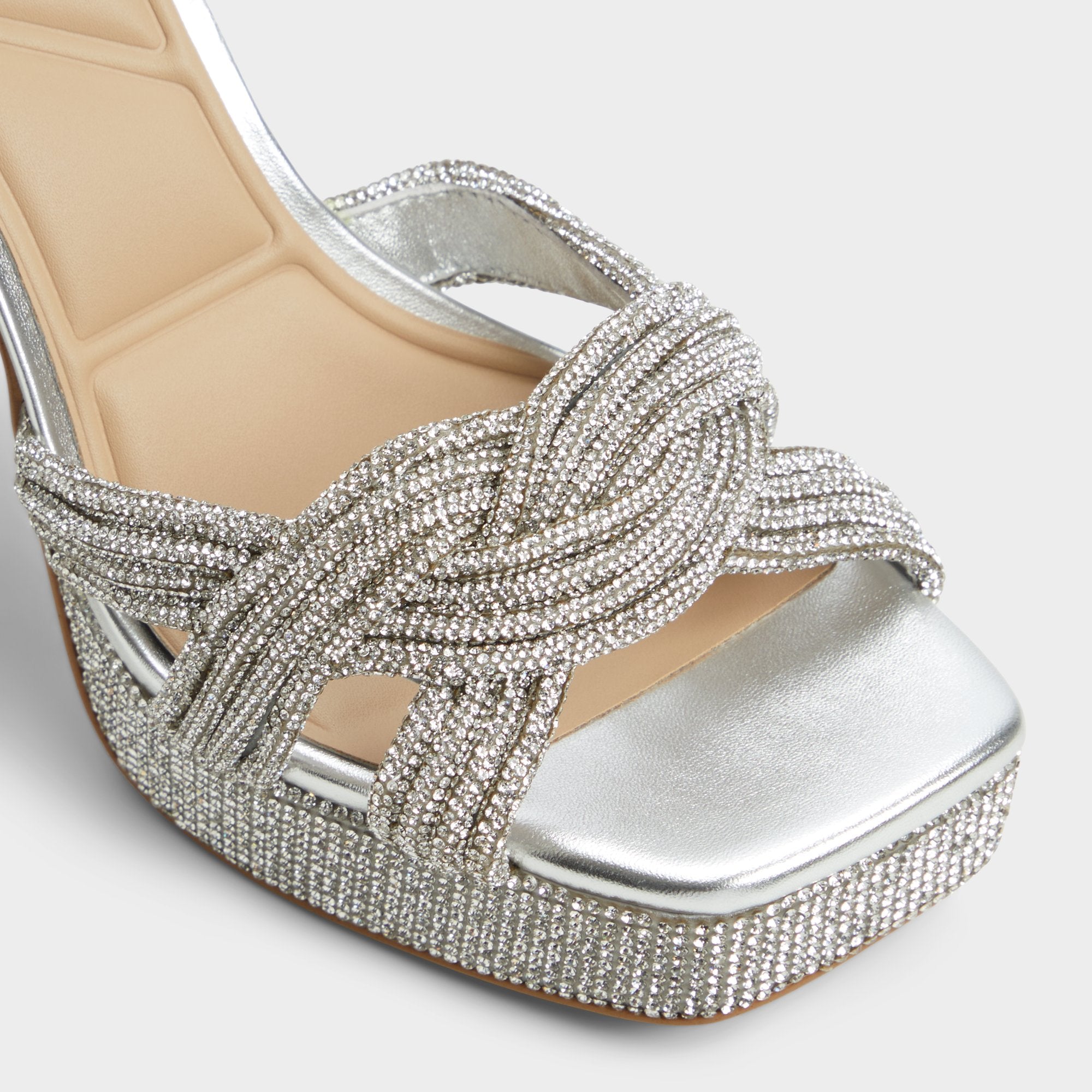 Silver Shimma Silver Women's Iridescent metallics - Strappy heeled sandal, Platform | Aldo