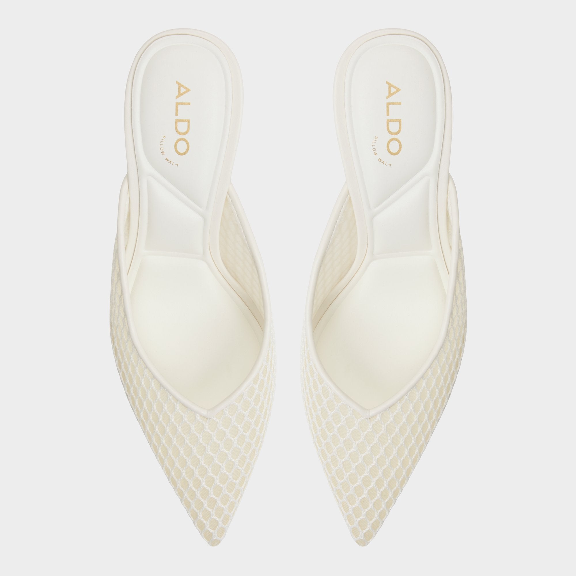 Open White Gamilia Open White Textile Mesh Women's Kitten heels - Heeled mule, Kitten heel | Aldo