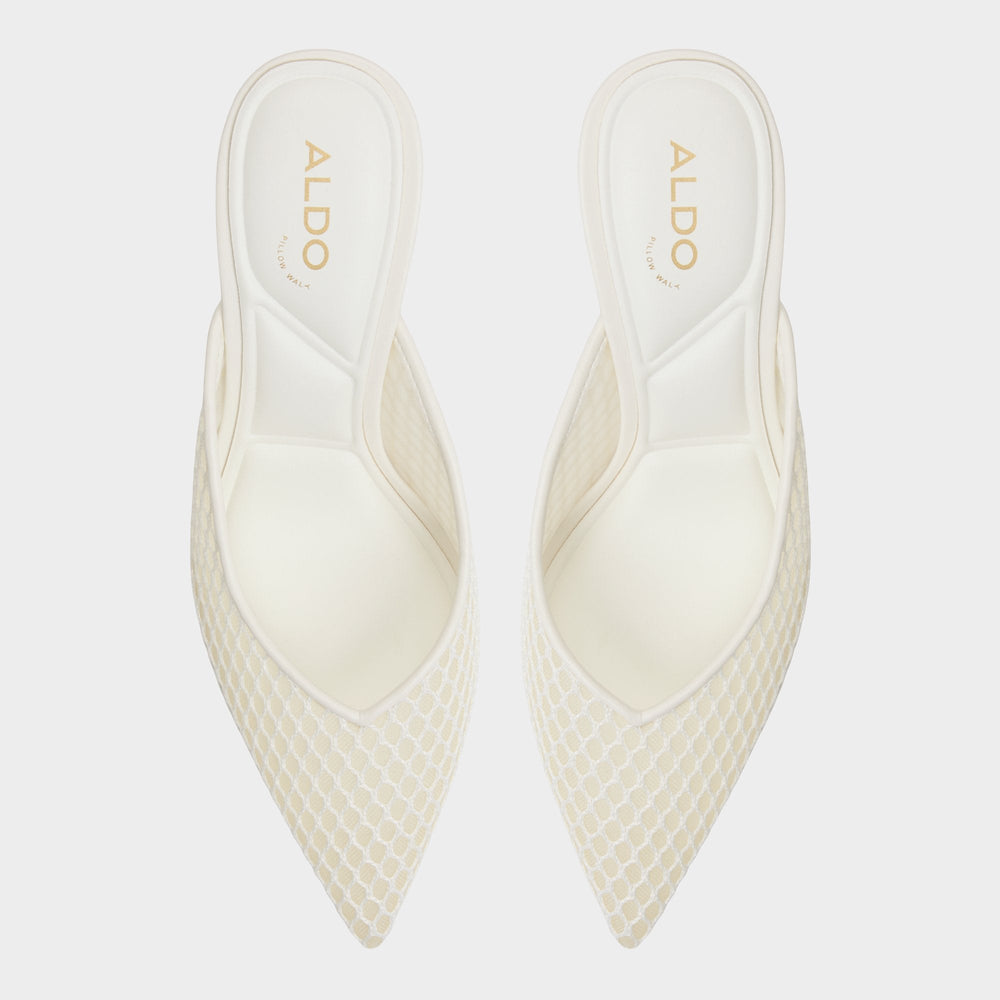 Open White Gamilia Open White Textile Mesh Women's Kitten heels - Heeled mule, Kitten heel | Aldo
