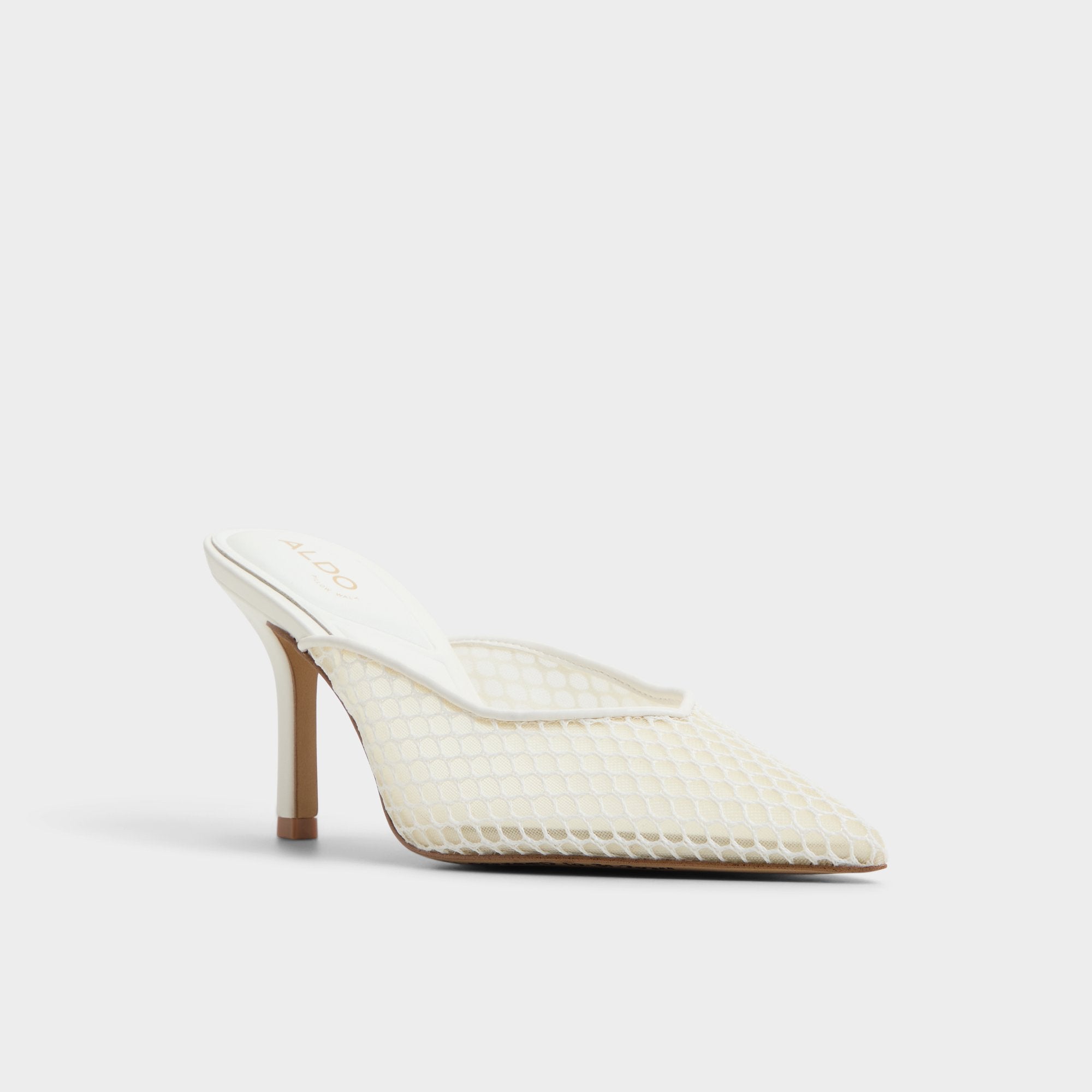 Open white Gamilia Open White Textile Mesh Women's Mesh - Heeled mule, Stiletto heel | Aldo