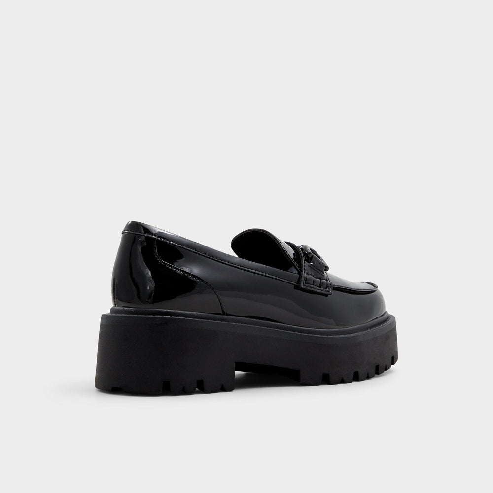 Black Oneameth Black Synthetic Patent Women's Loafers & Oxfords - Loafer, Lug sole | Aldo