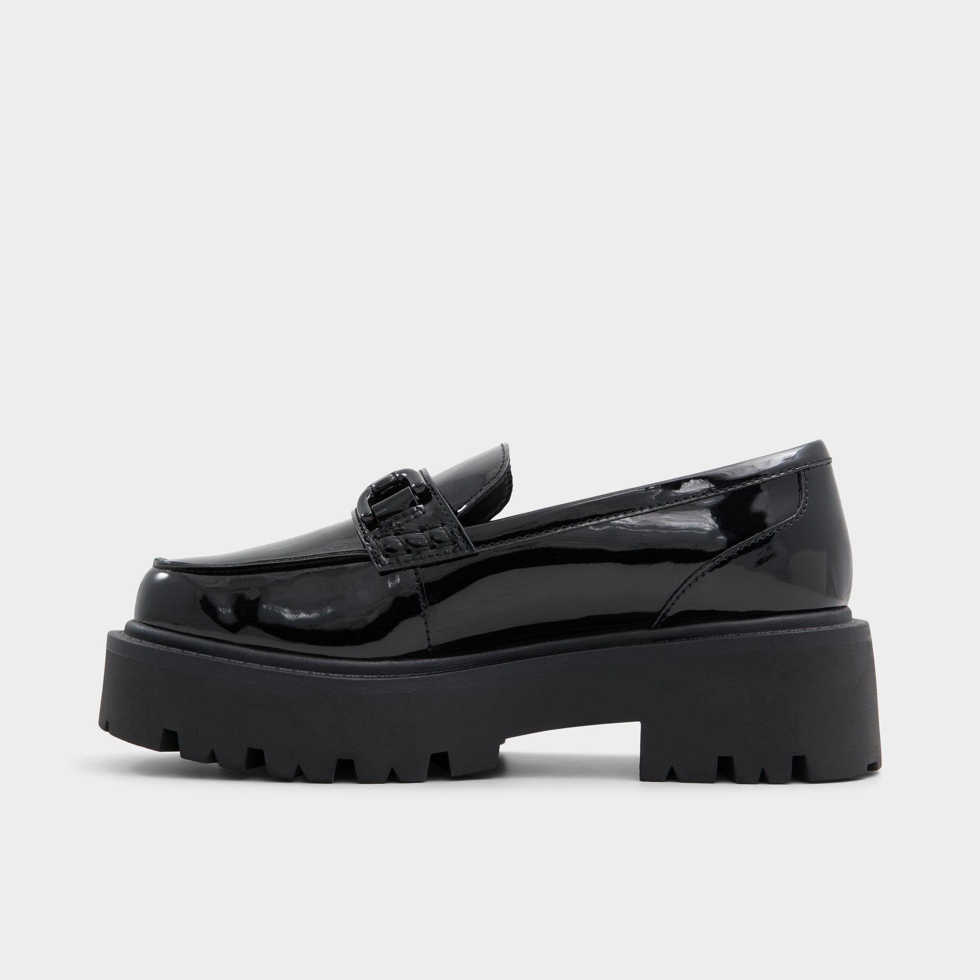 Black Oneameth Black Synthetic Patent Women's Loafers & Oxfords - Loafer, Lug sole | Aldo