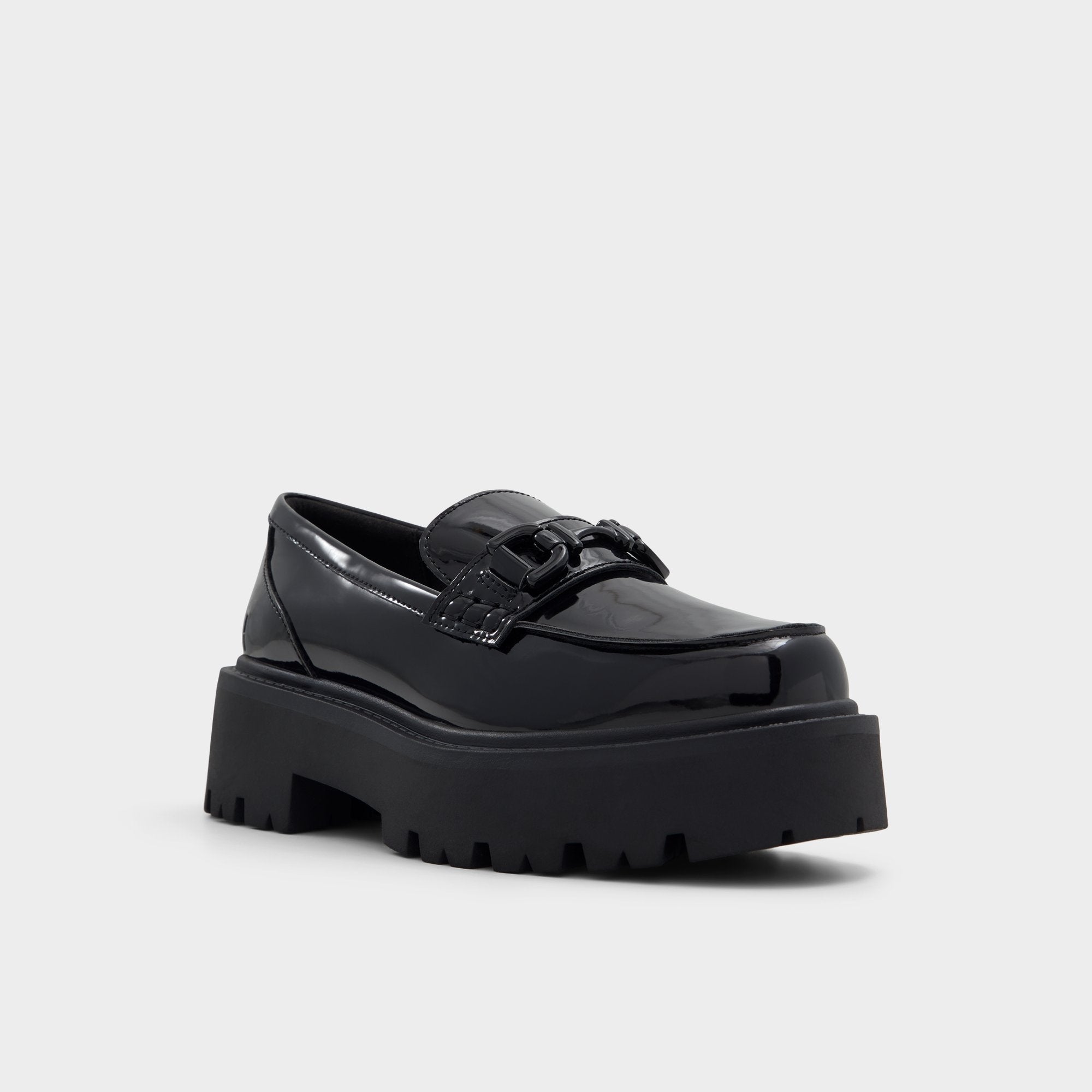 Black Oneameth Black Synthetic Patent Women's Loafers & Oxfords - Loafer, Lug sole | Aldo