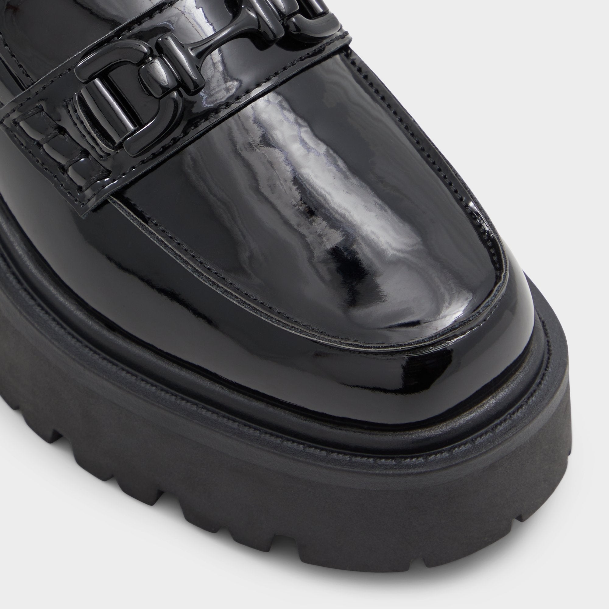 Black Oneameth Black Synthetic Patent Women's Loafers & Oxfords - Loafer, Lug sole | Aldo