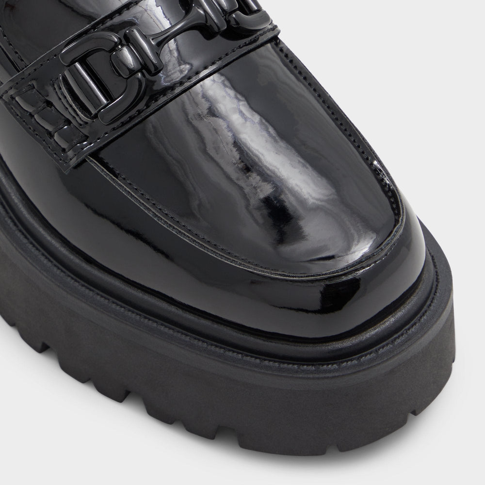 Black Oneameth Black Synthetic Patent Women's Loafers & Oxfords - Loafer, Lug sole | Aldo