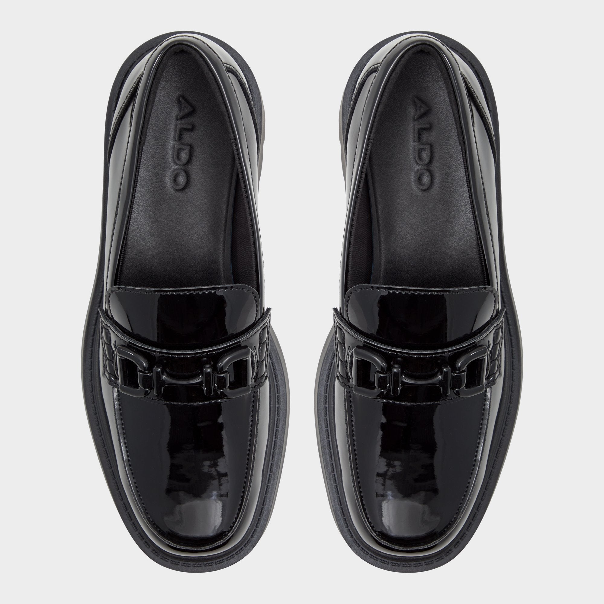 Black Oneameth Black Synthetic Patent Women's Loafers & Oxfords - Loafer, Lug sole | Aldo