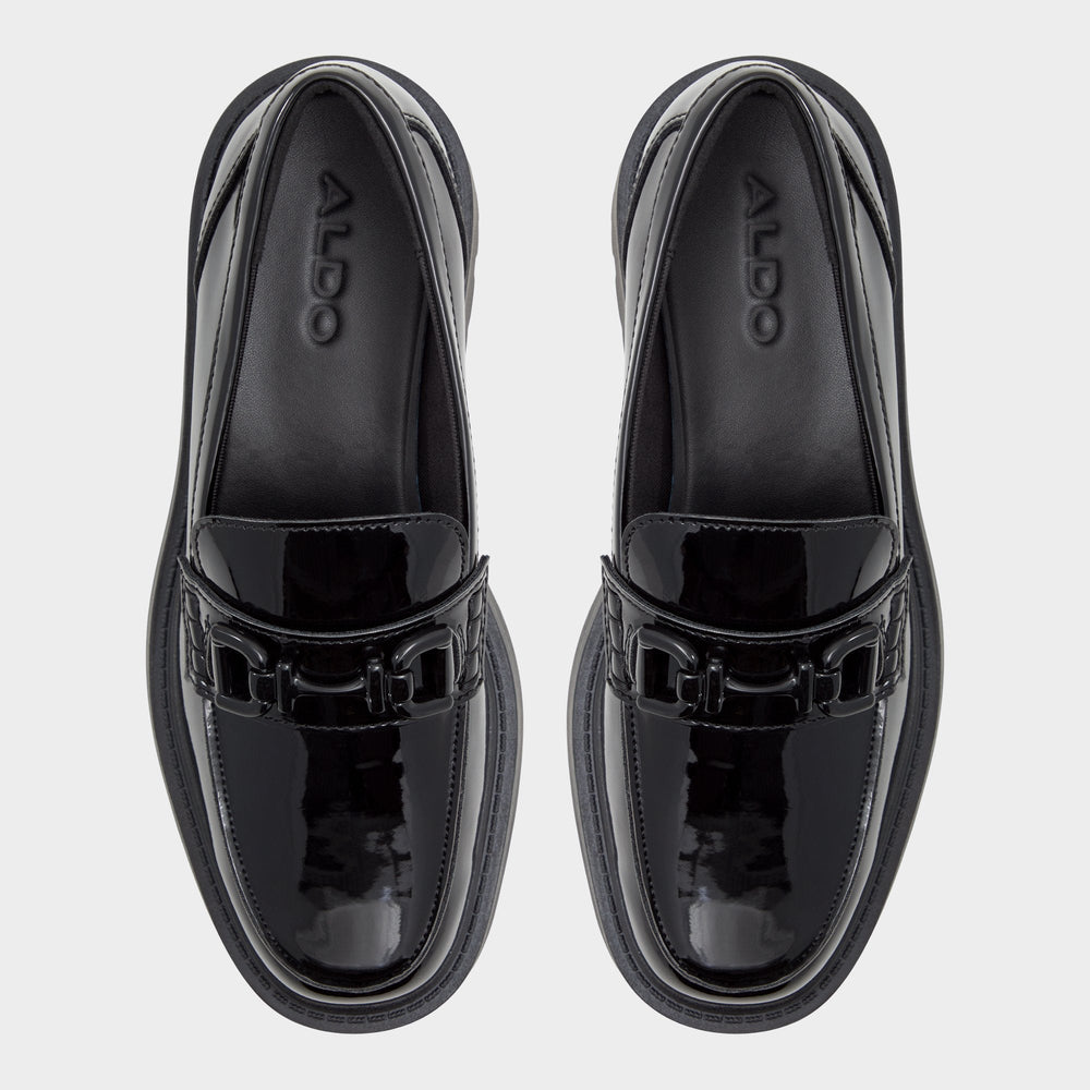 Black Oneameth Black Synthetic Patent Women's Loafers & Oxfords - Loafer, Lug sole | Aldo