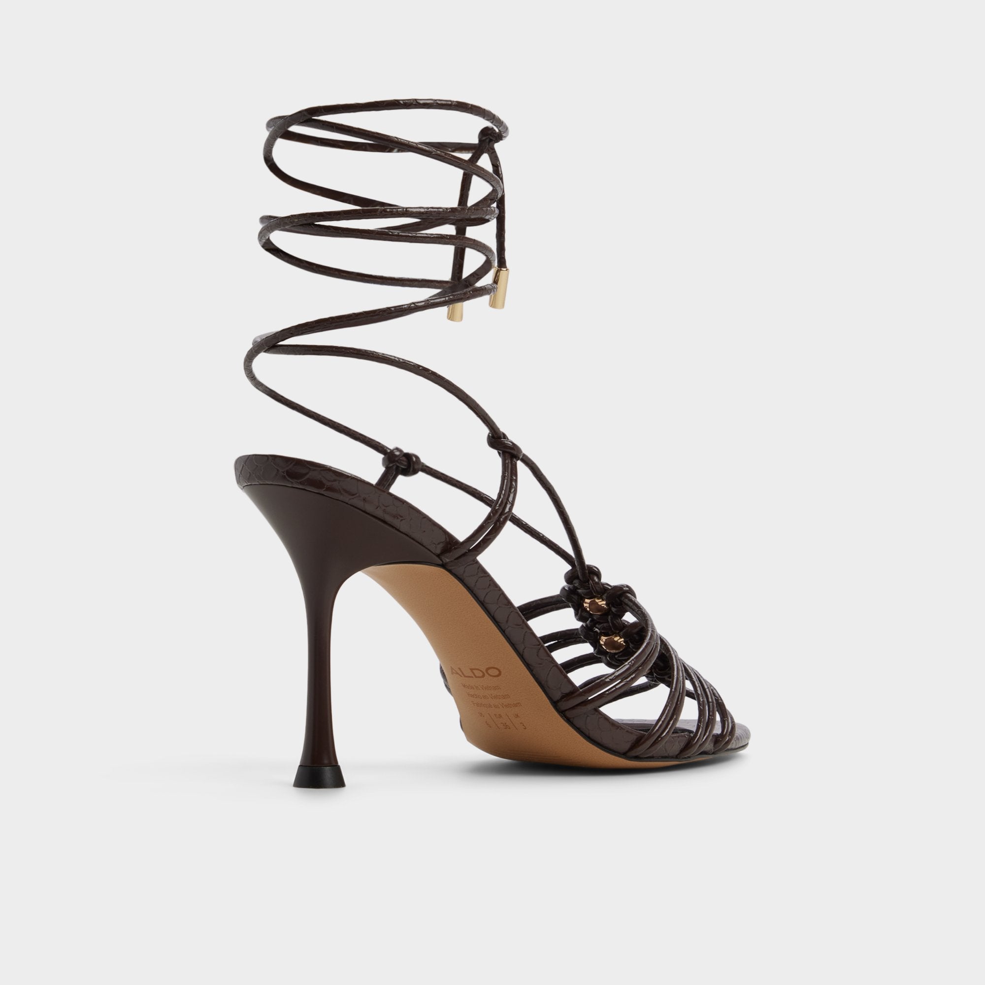 Dark brown Curacao in Dark Brown - Strappy heeled sandal, Stiletto heel | Aldo