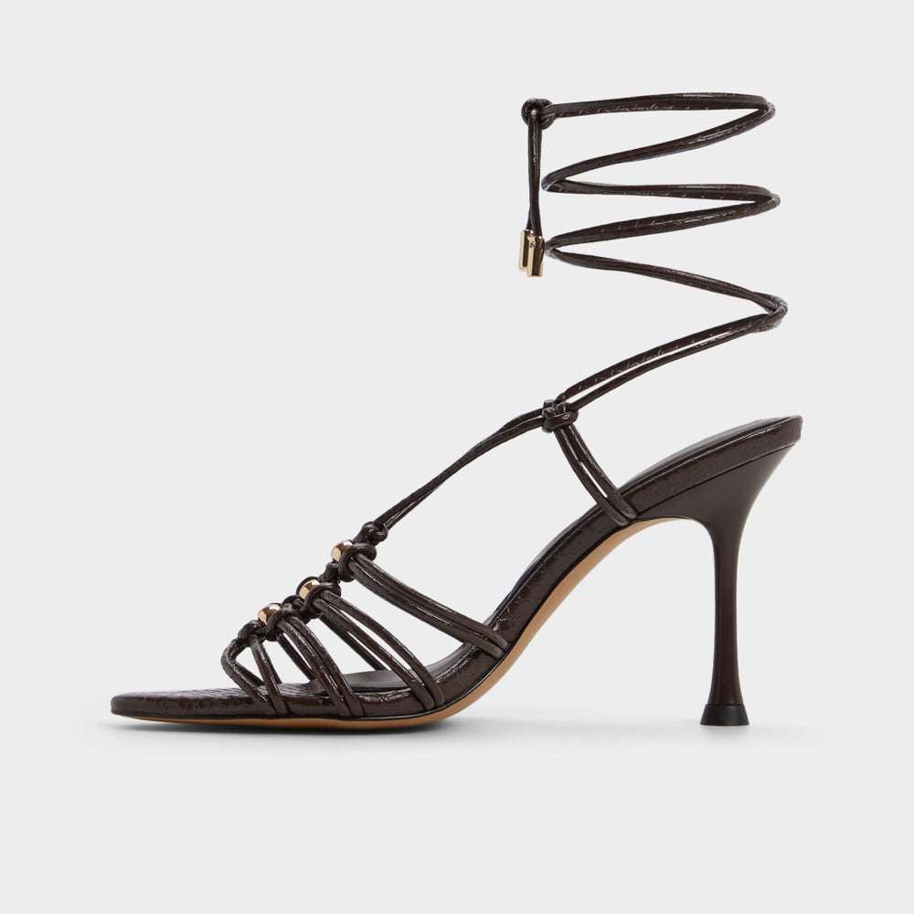 Dark brown Curacao in Dark Brown - Strappy heeled sandal, Stiletto heel | Aldo