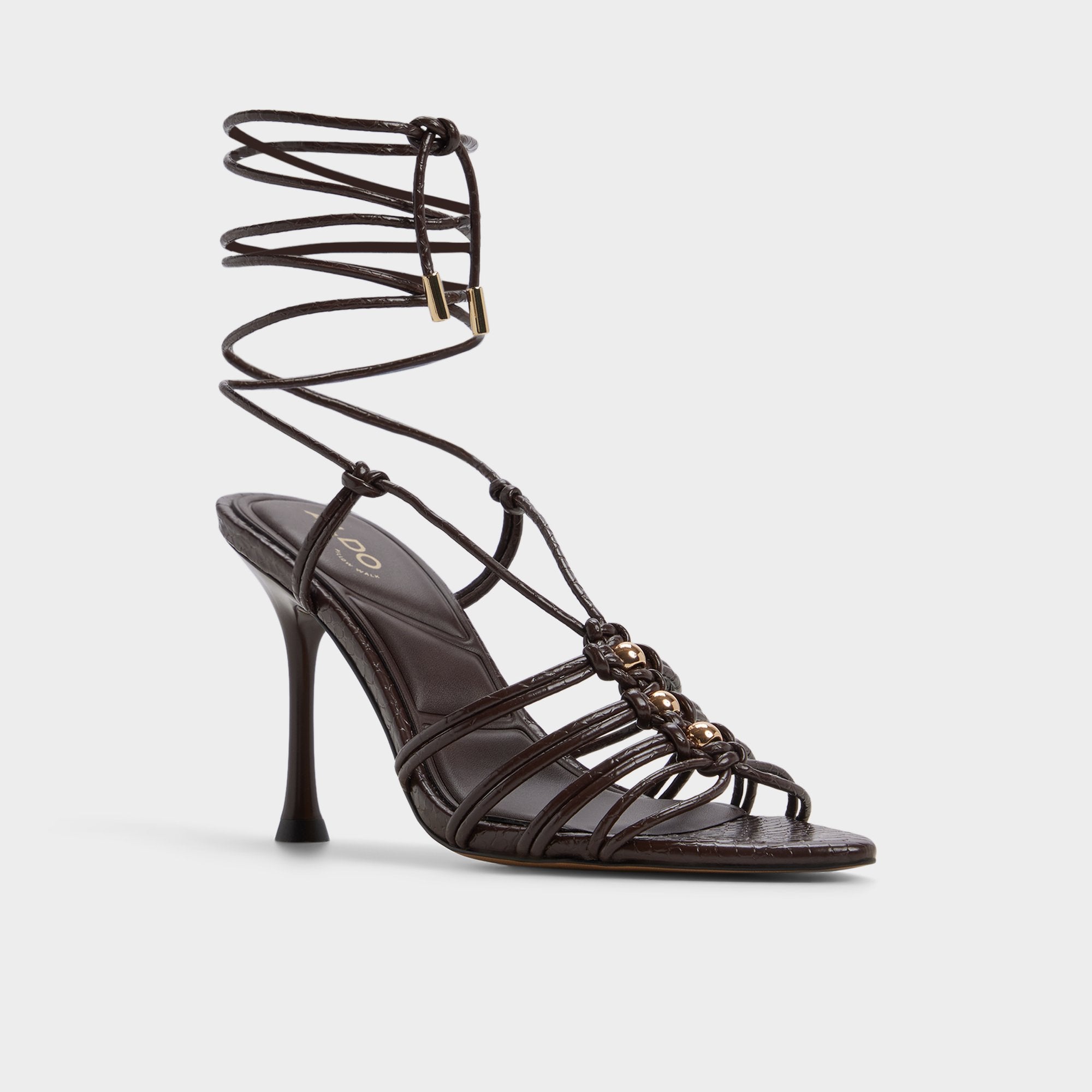 Dark brown Curacao in Dark Brown - Strappy heeled sandal, Stiletto heel | Aldo