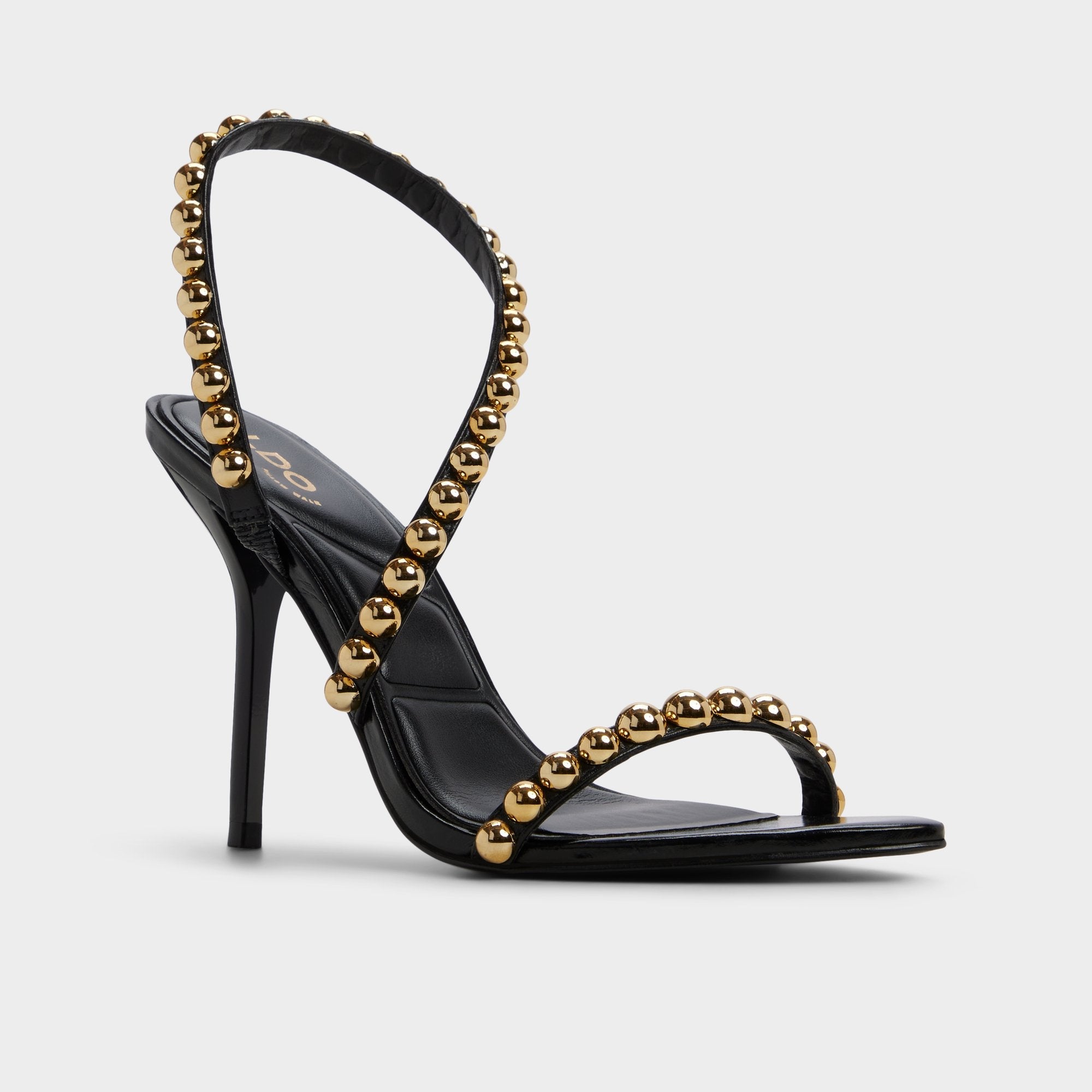 Black Attey in Black - Strappy heeled sandal, Stiletto heel | Aldo