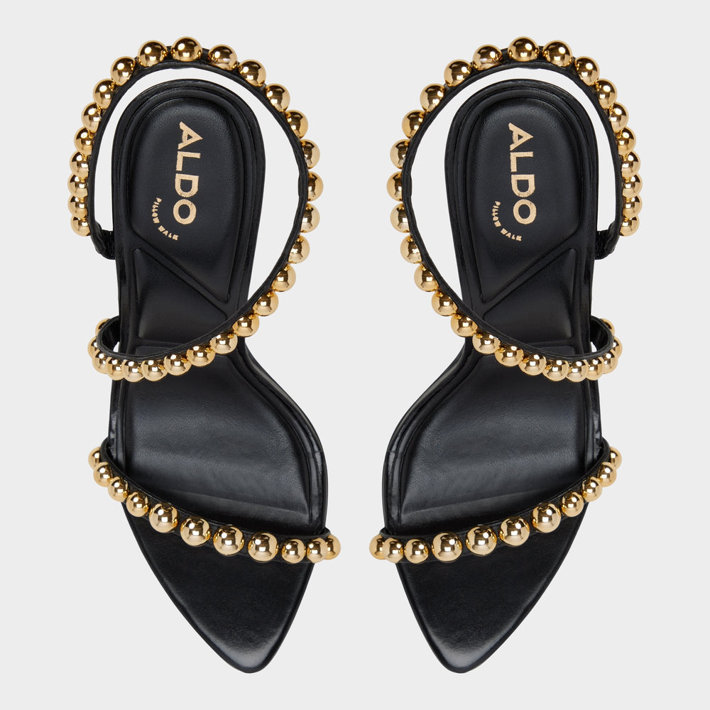 Black Attey in Black - Strappy heeled sandal, Stiletto heel | Aldo