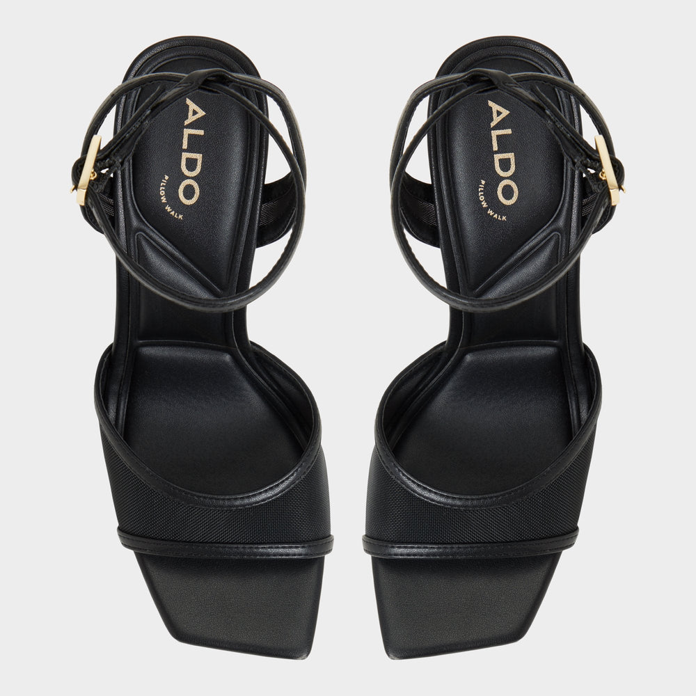 Black Sharra in Black 14119591 - Strappy heeled sandal, Stiletto heel | Aldo