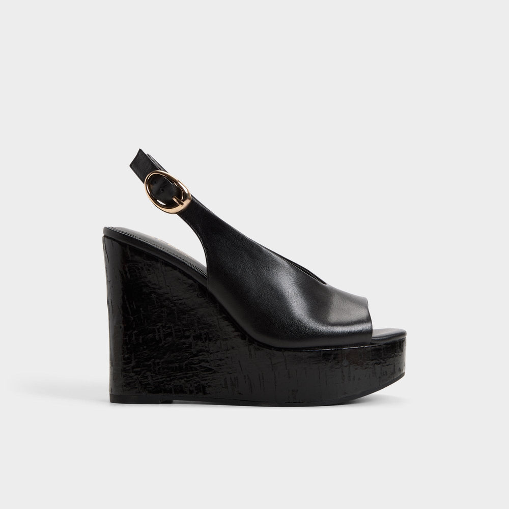 Black Tatianah in Black - Sling back heeled sandal, Wedge heel | Aldo