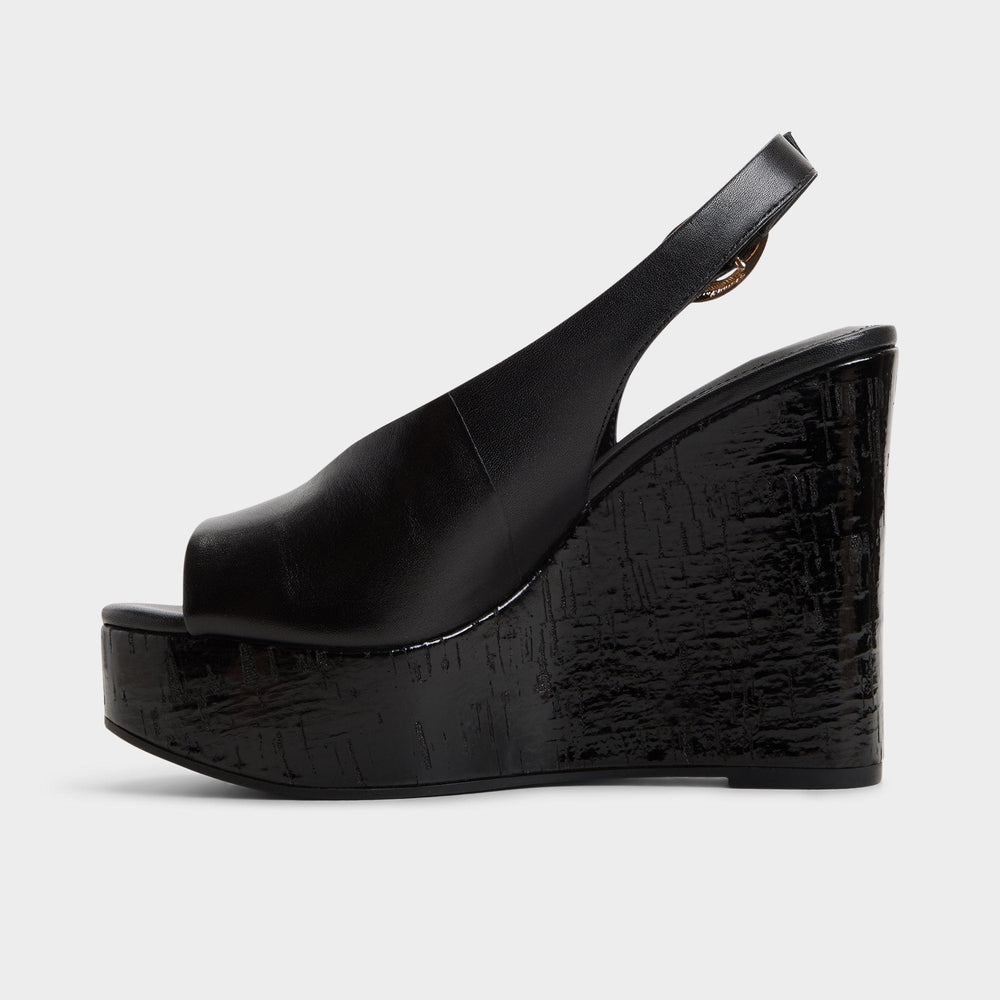 Black Tatianah in Black - Sling back heeled sandal, Wedge heel | Aldo