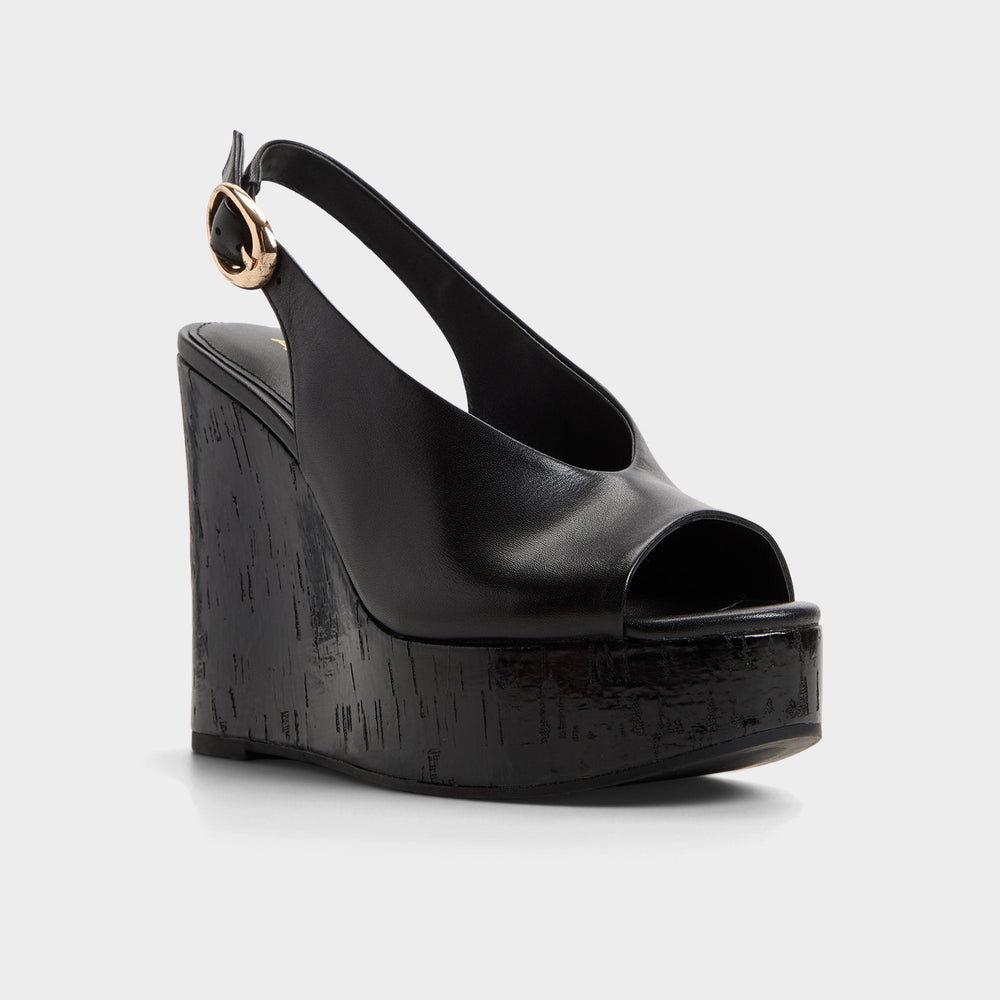 Black Tatianah in Black - Sling back heeled sandal, Wedge heel | Aldo