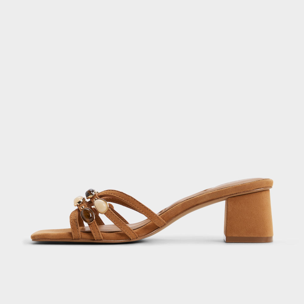Medium brown Jemstone in Medium Brown - Strappy heeled sandal, Block heel | Aldo