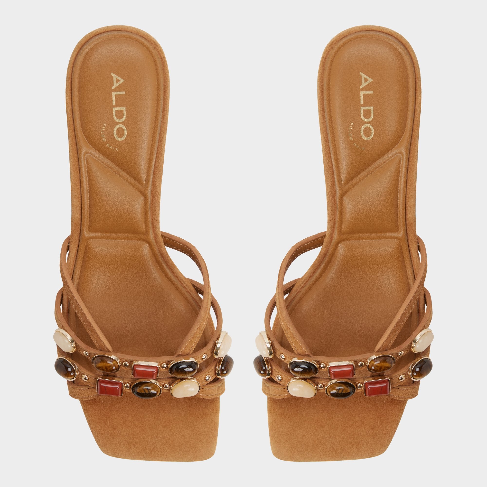 Medium brown Jemstone in Medium Brown - Strappy heeled sandal, Block heel | Aldo