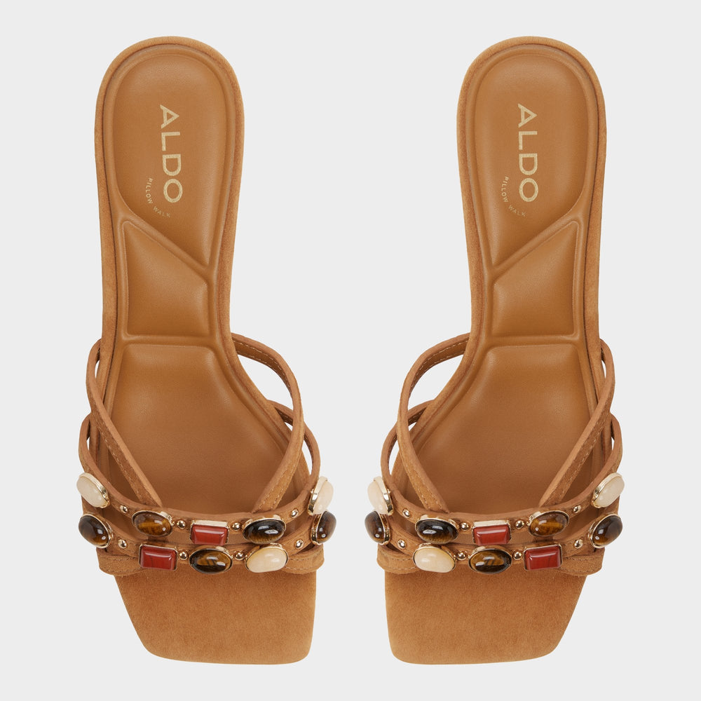 Medium brown Jemstone in Medium Brown - Strappy heeled sandal, Block heel | Aldo