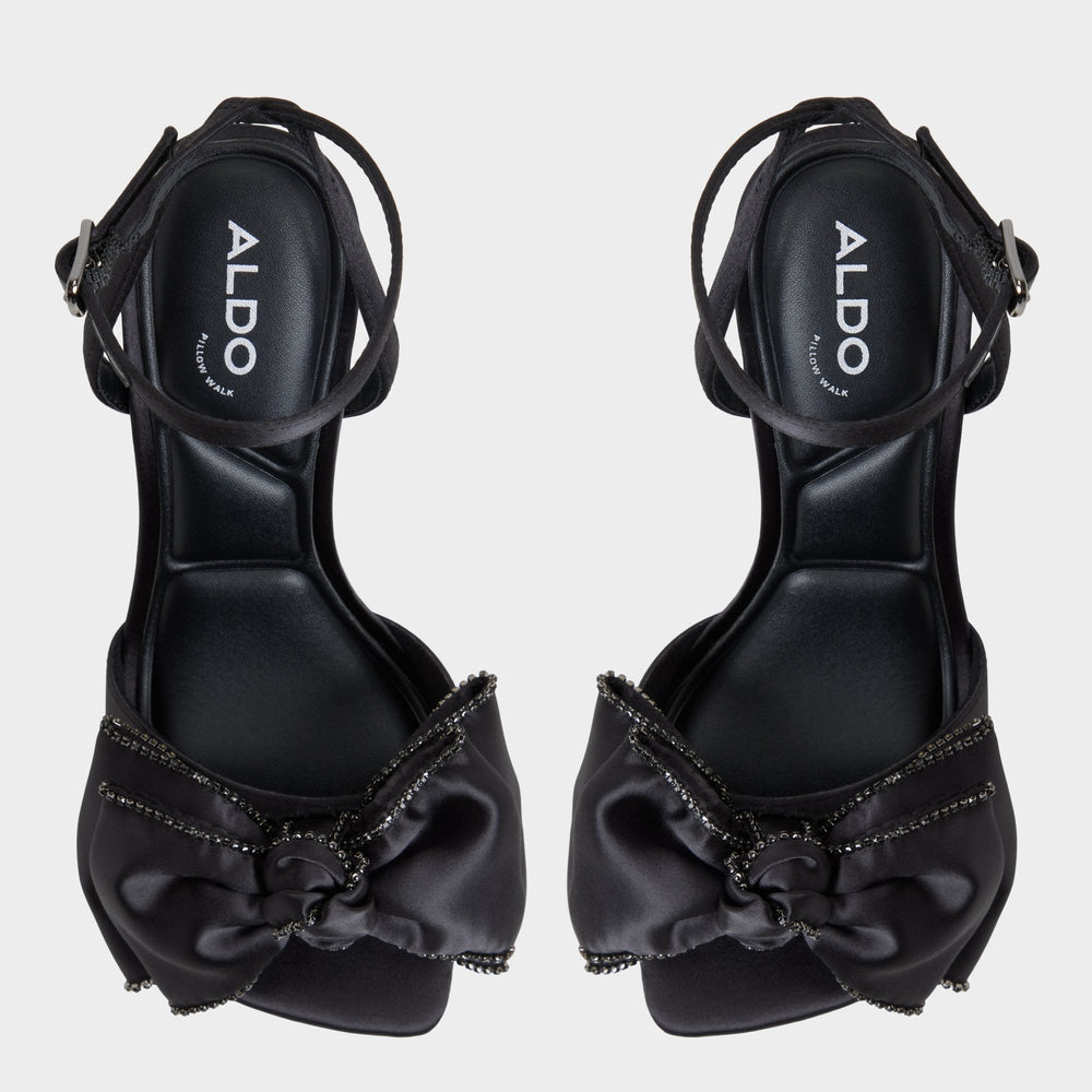 Black Tinsel in Black - Strappy heeled sandal, Stiletto heel | Aldo