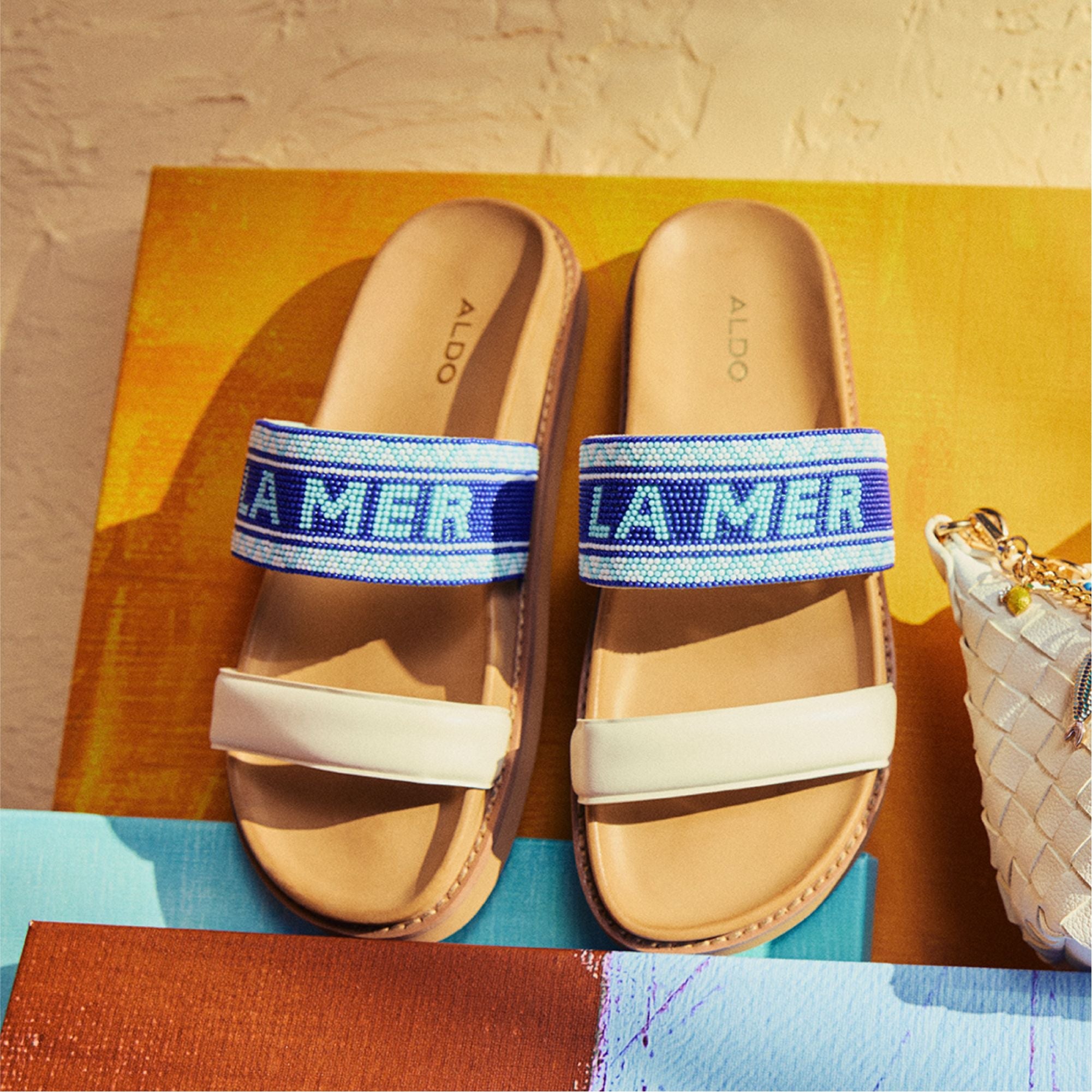 White/Blue Beachvacay White/Blue Women's Footbed sandals - Slide sandal, Footbed sandal | Aldo