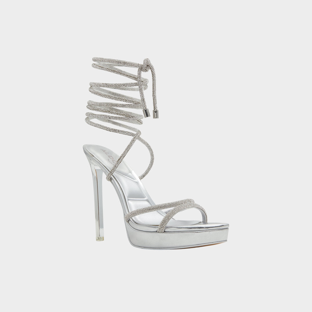 Silver Izabella in Silver 13621003 - Strappy heeled sandal, Platform | Aldo