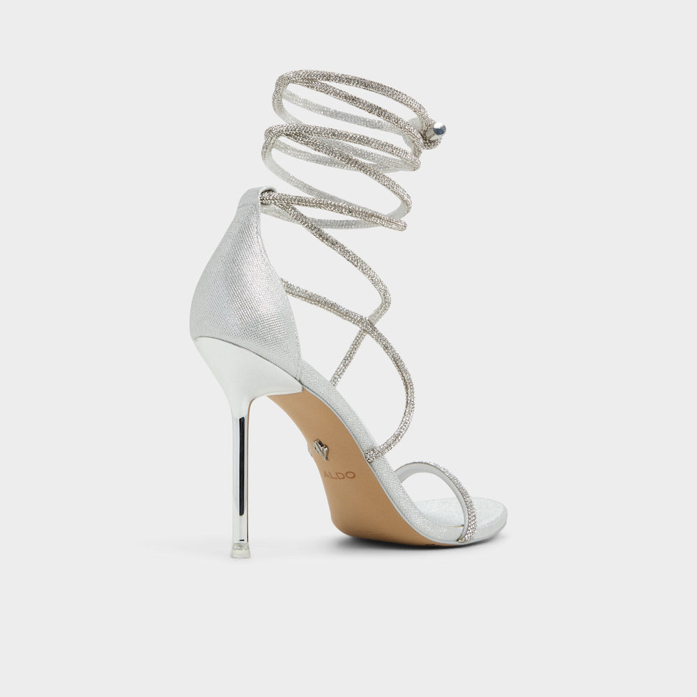 Silver Caladonia Silver Women's Iridescent metallics - Strappy heeled sandal, Stiletto heel | Aldo