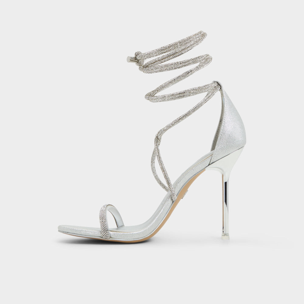 Silver Caladonia Silver Women's Iridescent metallics - Strappy heeled sandal, Stiletto heel | Aldo
