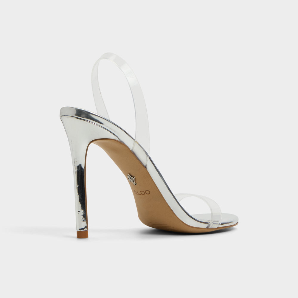 Silver Quinilynn Silver Women's Iridescent metallics - Strappy heeled sandal, Stiletto heel | Aldo