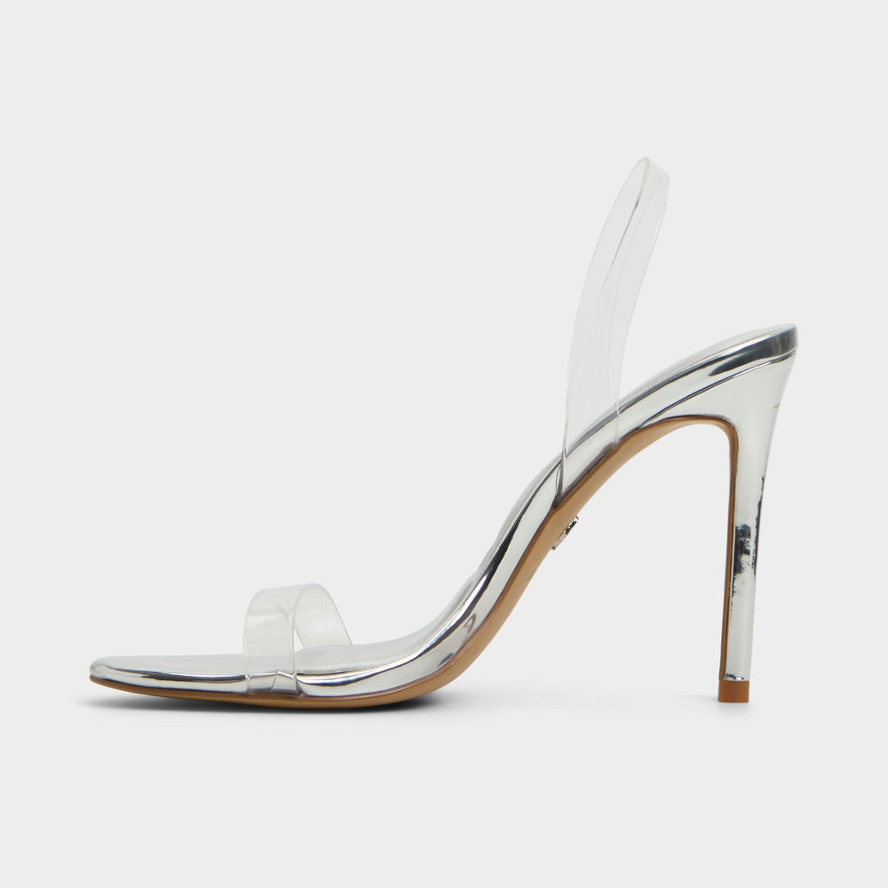 Silver Quinilynn Silver Women's Iridescent metallics - Strappy heeled sandal, Stiletto heel | Aldo