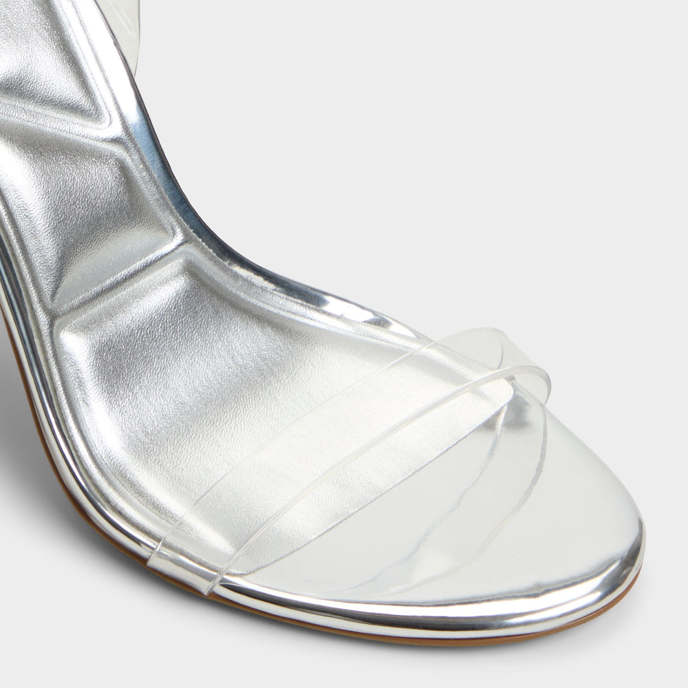 Silver Quinilynn Silver Women's Iridescent metallics - Strappy heeled sandal, Stiletto heel | Aldo